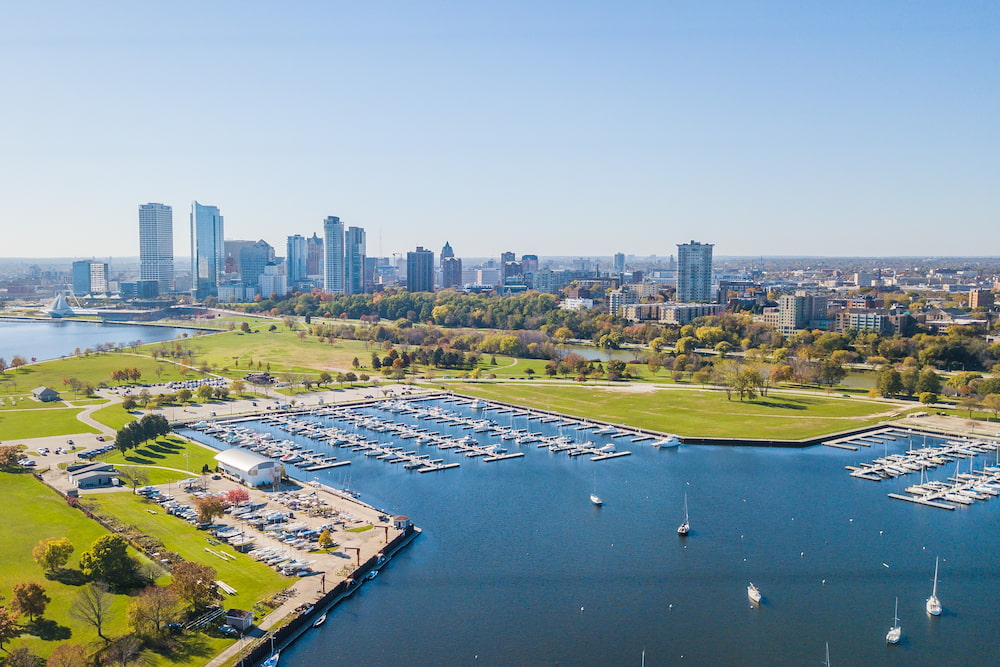 Aerial Drone Milwaukee Marina Wisconsin